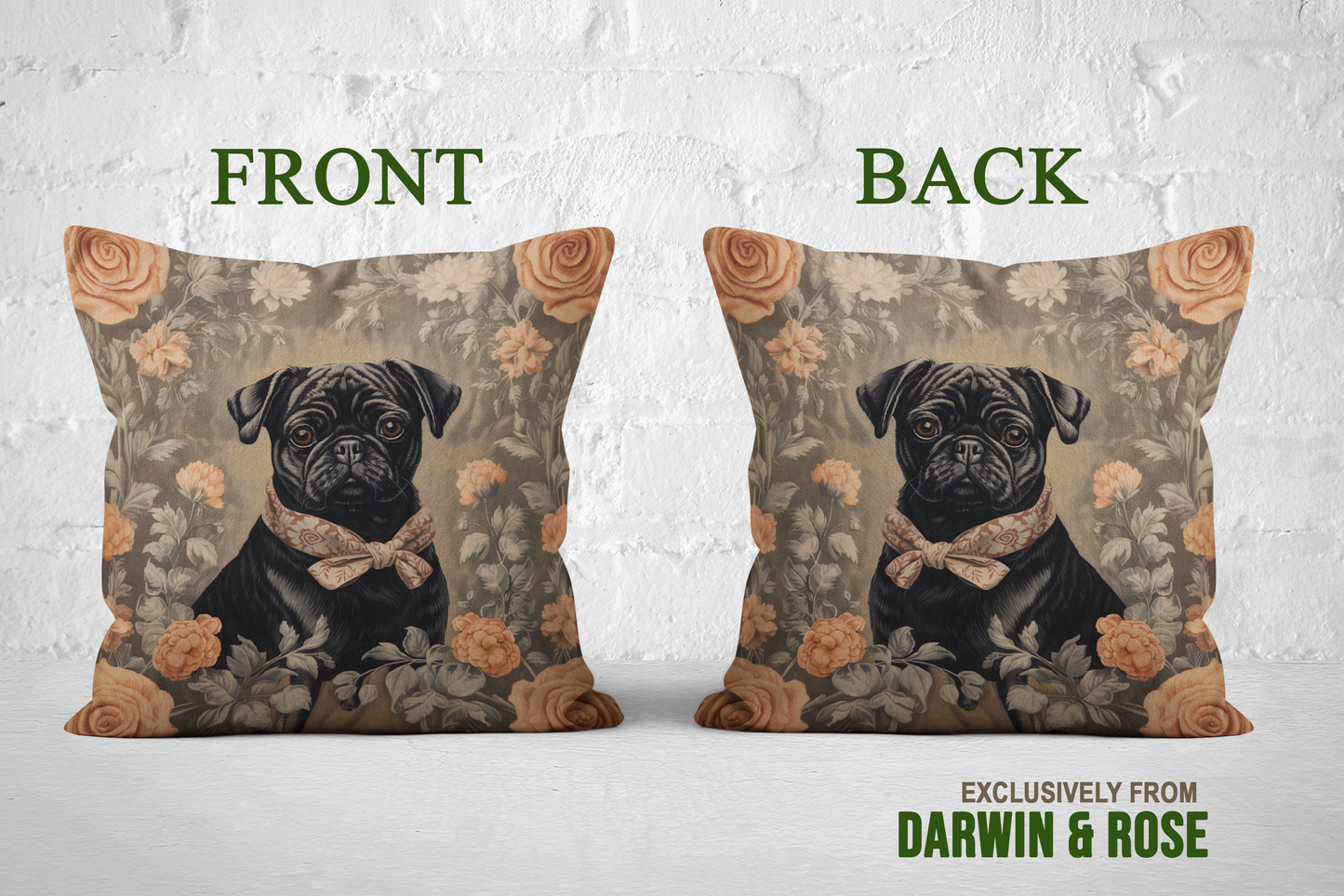 Elegant Pug-Inspired Floral Throw Pillow for Modern Home Décor