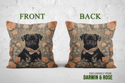 Elegant Pug-Inspired Floral Throw Pillow for Modern Home Décor