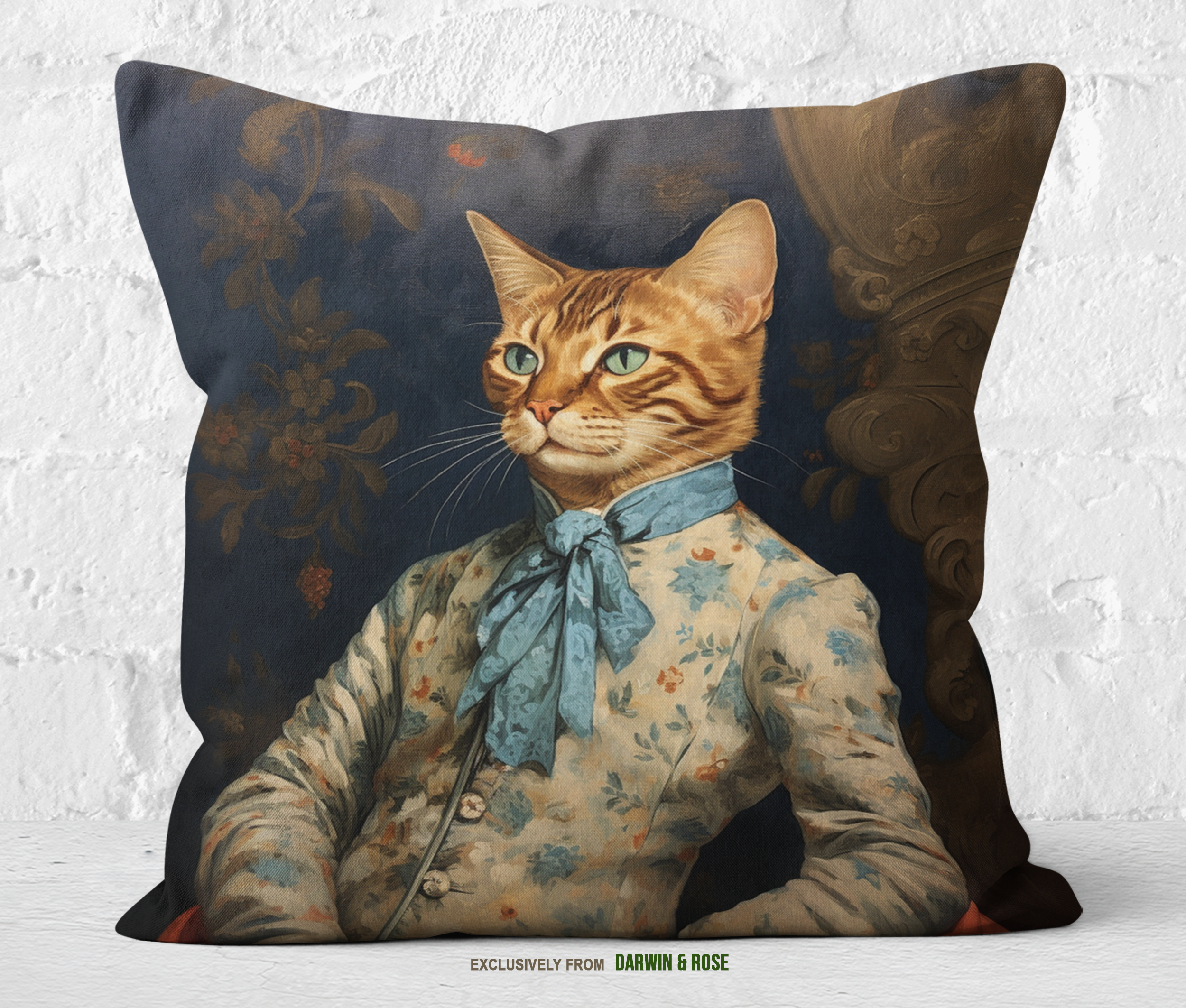 Regal Bengal Cat Portrait Pillow – Vintage Victorian Décor Style