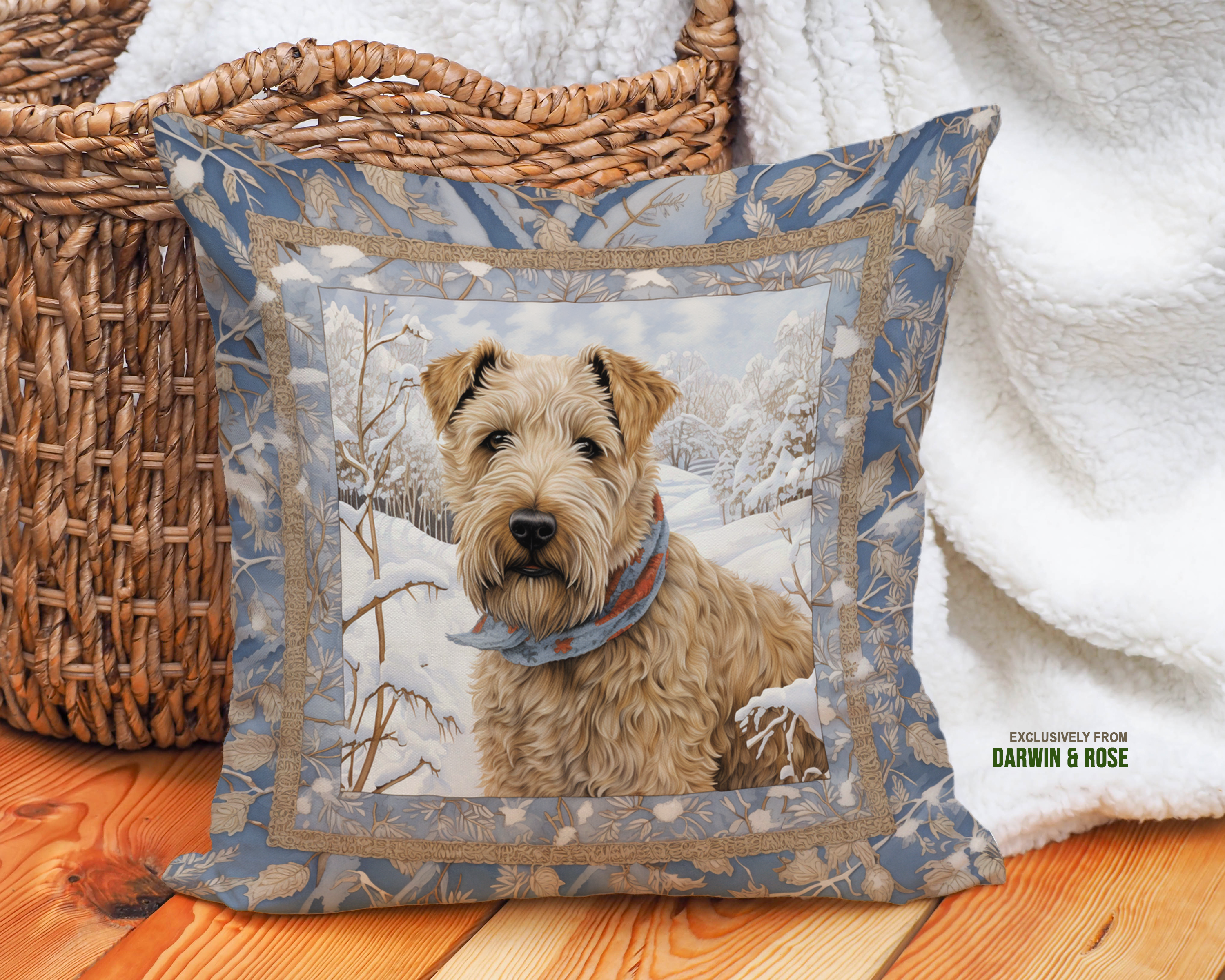 Soft-Coated Wheaten Terrier Winter Wonderland Throw Pillow - Farmhouse Style