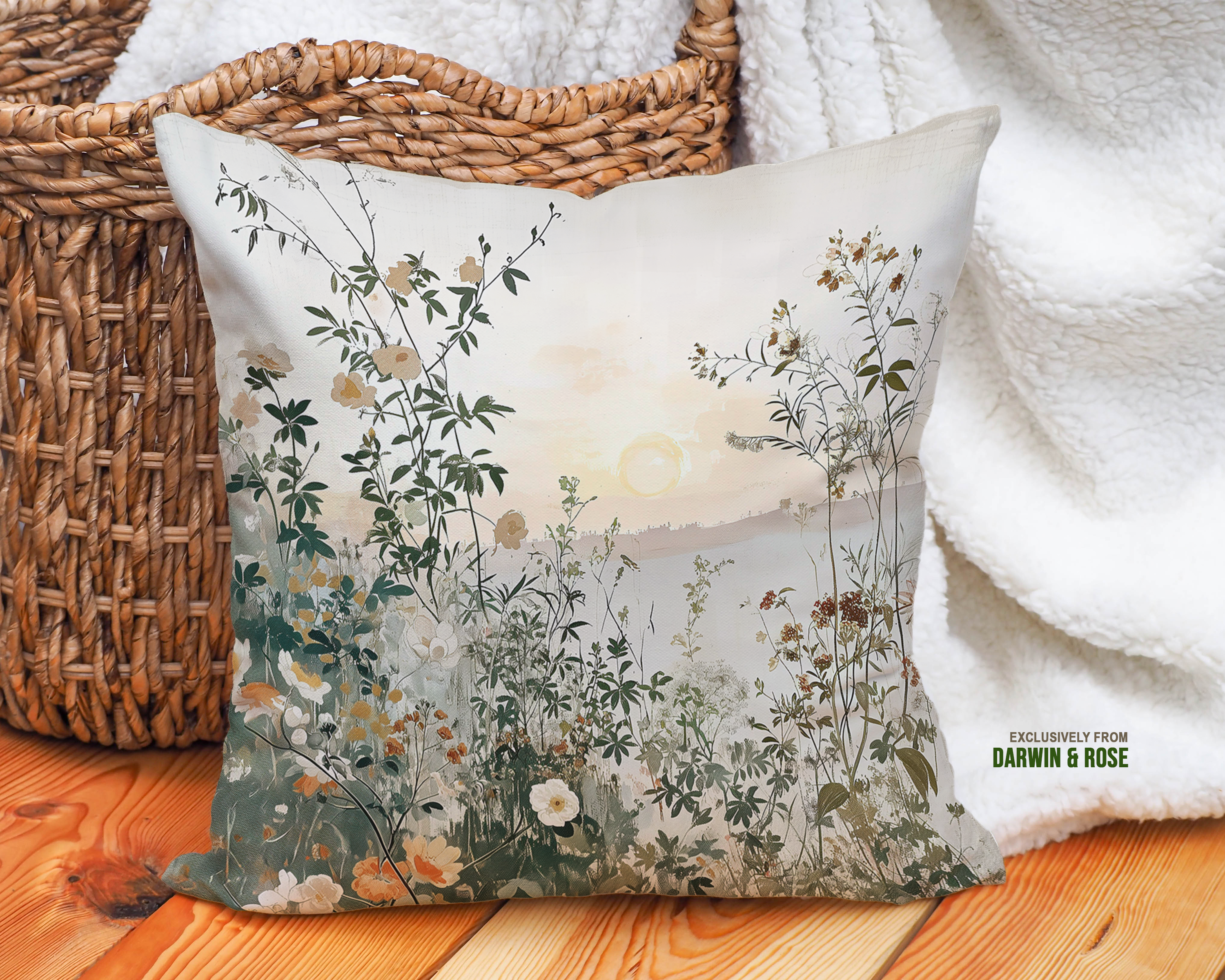 Sunlit Wildflower Meadow Boho Throw Pillow
