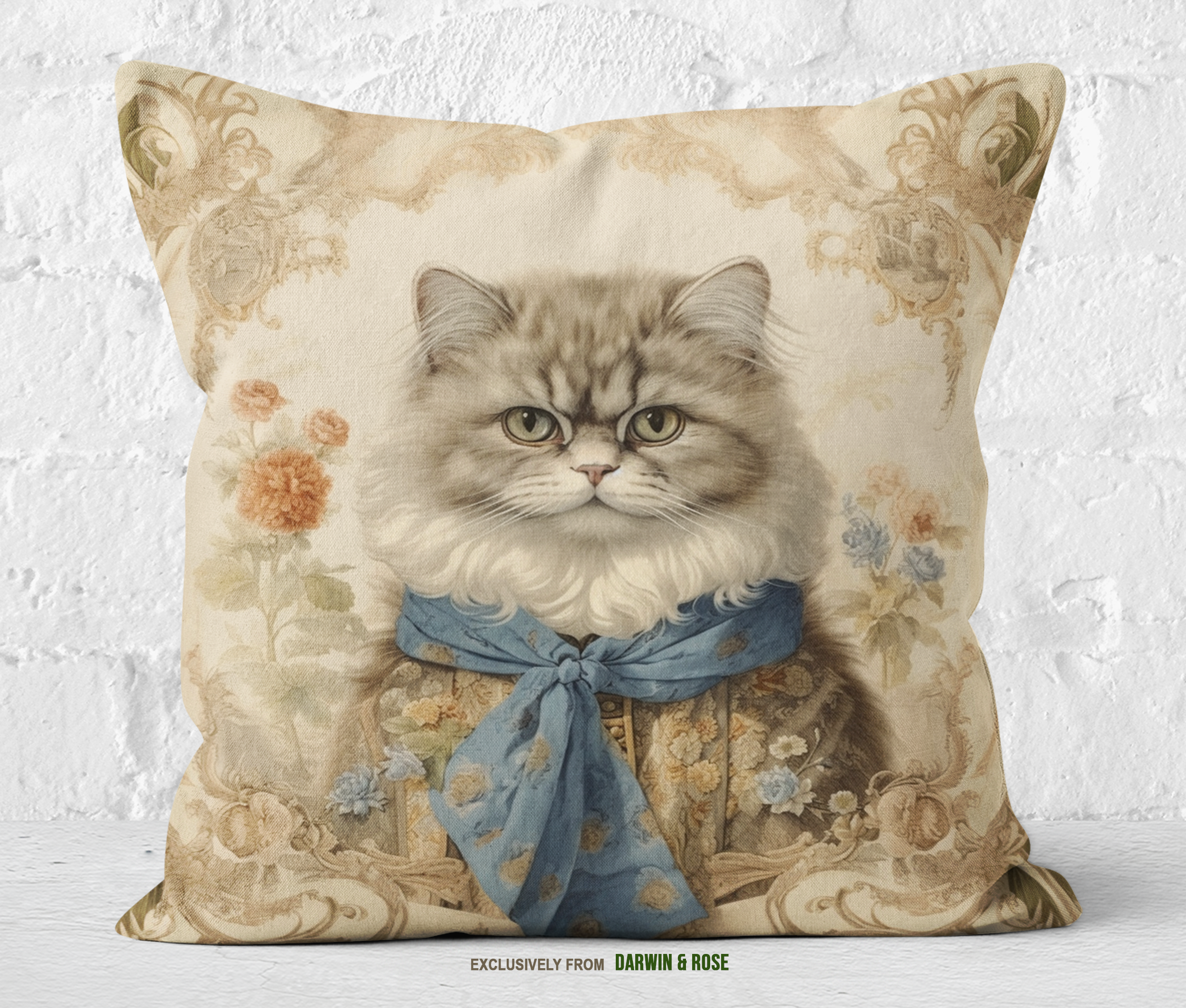Victorian Charm Persian Cat Throw Pillow – Elegant Vintage Décor Style