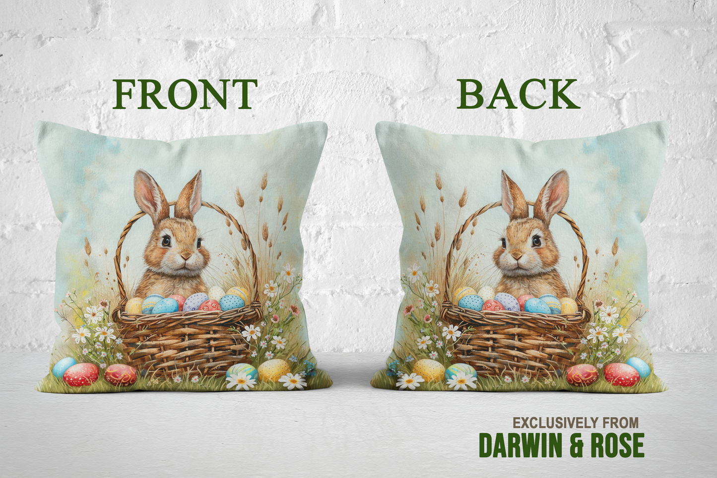 Springtime Bunny Easter Throw Pillow – Rustic Farmhouse Decor