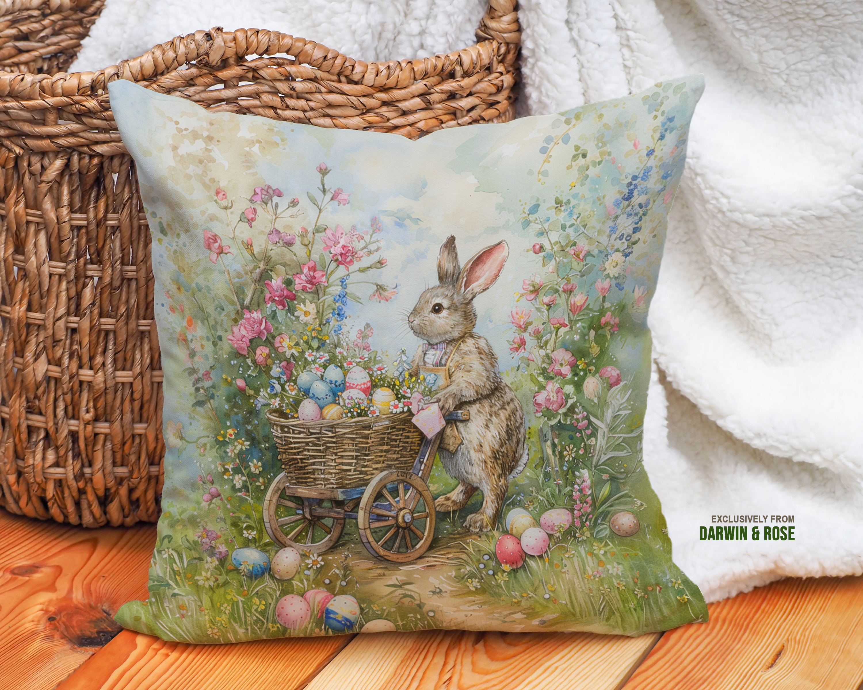 Easter Bunny Garden Throw Pillow - Whimsical Spring Decor