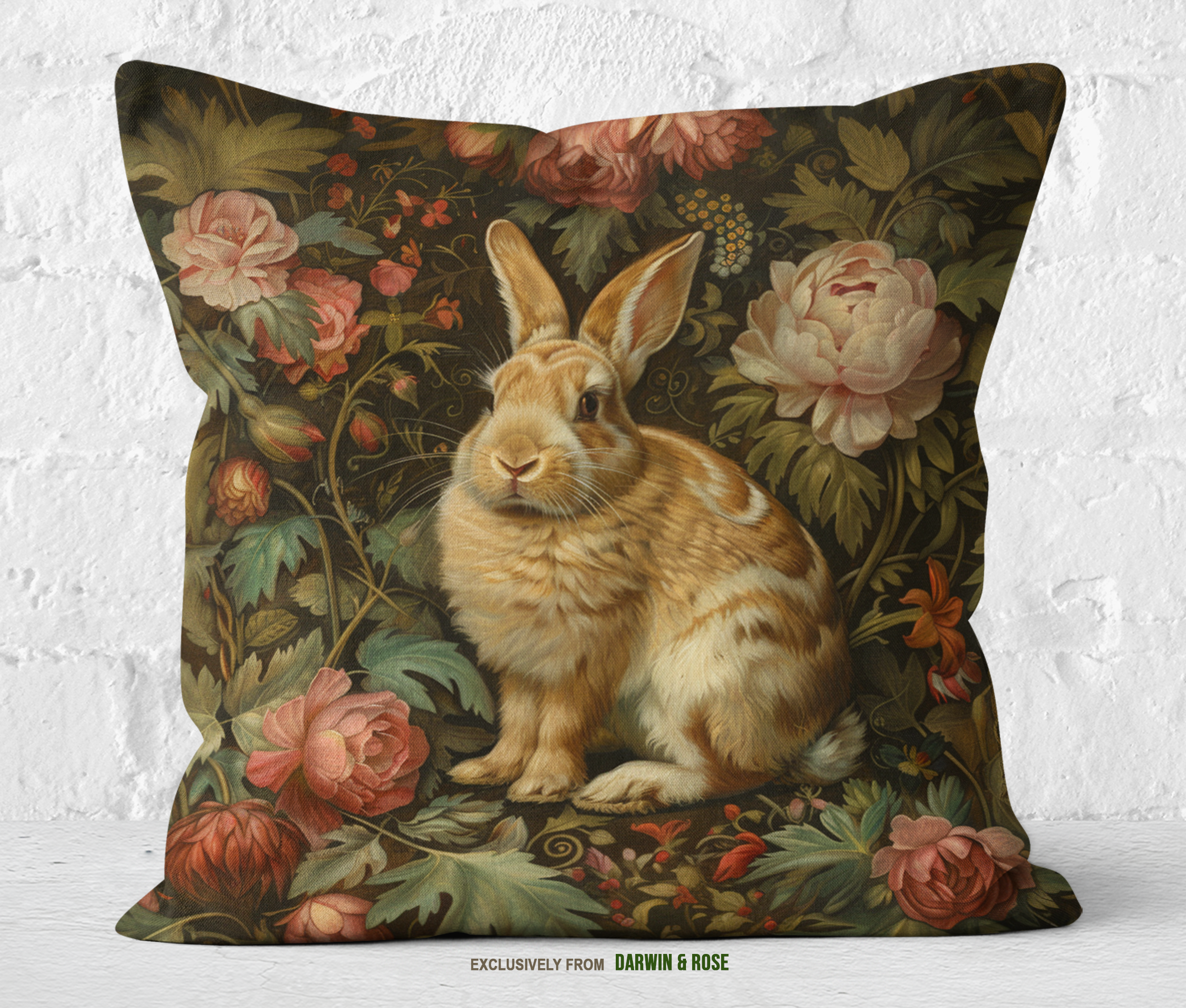 Vintage Easter Bunny Throw Pillow - Rustic Farmhouse Floral Decor
