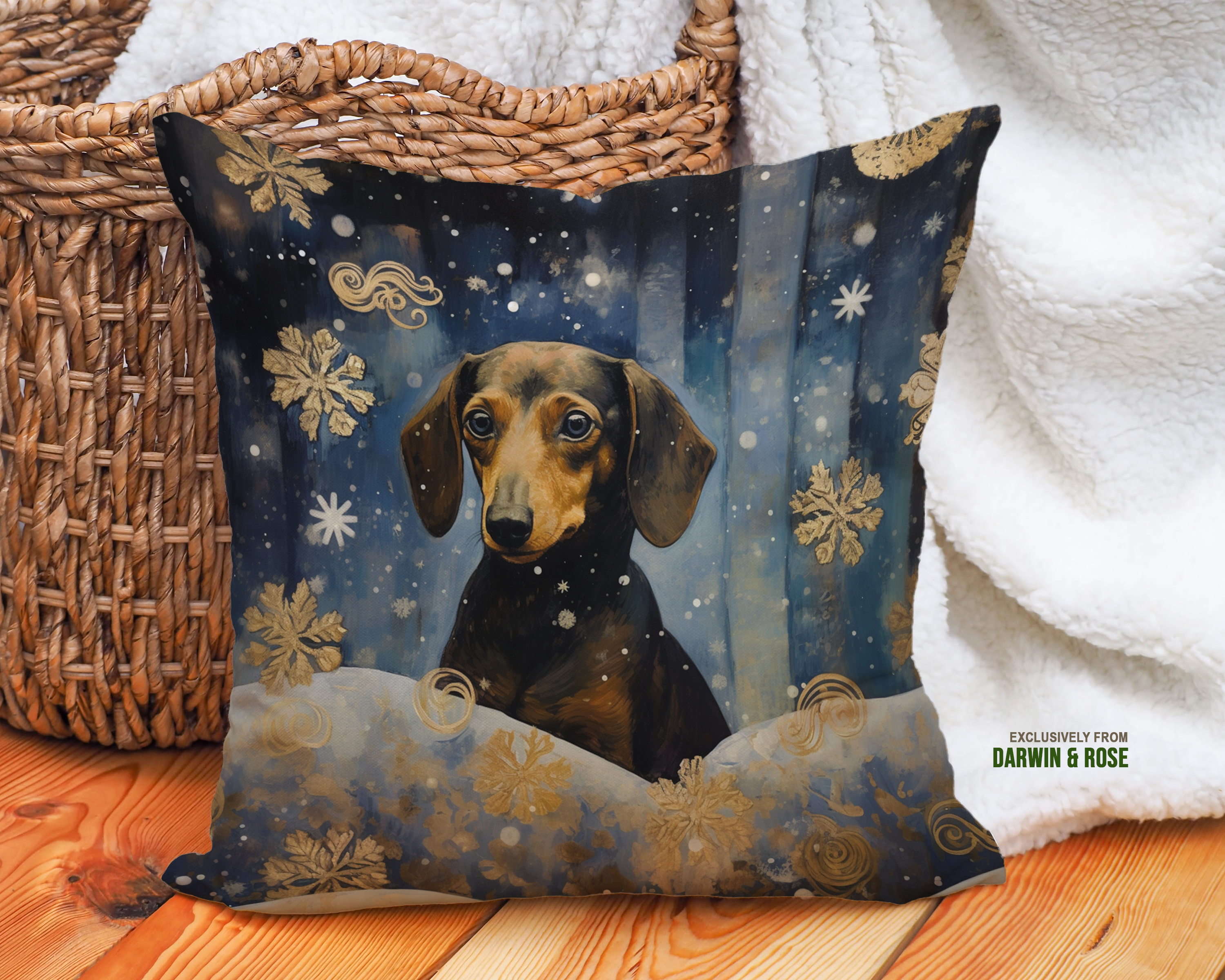 Dachshund Winter Wonderland Throw Pillow – Modern Holiday Décor